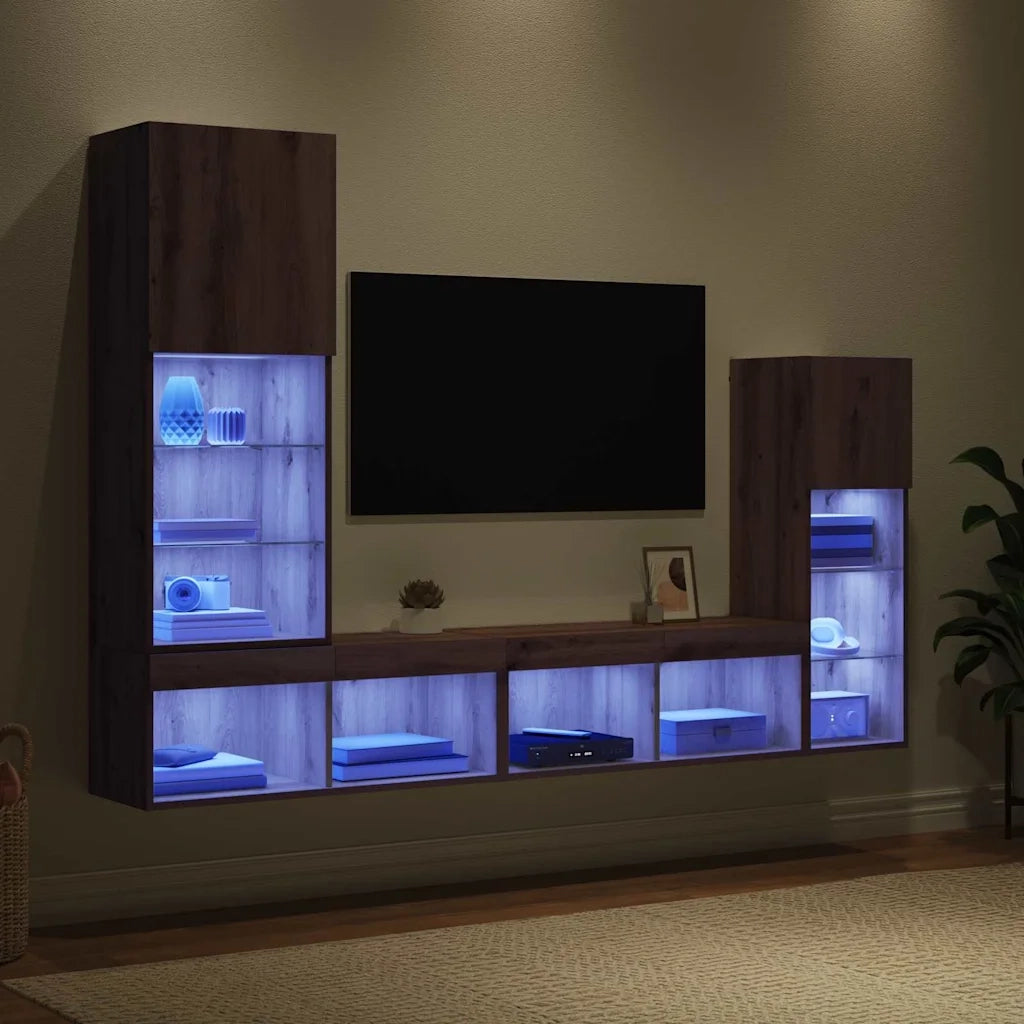 Unit¨¤ per TV a Muro 4 pz | Armadietto TV | Mobile Porta TV Rovere artigianale Legno multistrato