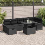 Set Divano da Giardino 8 Pezzi con Cuscini Nero Polyrattan