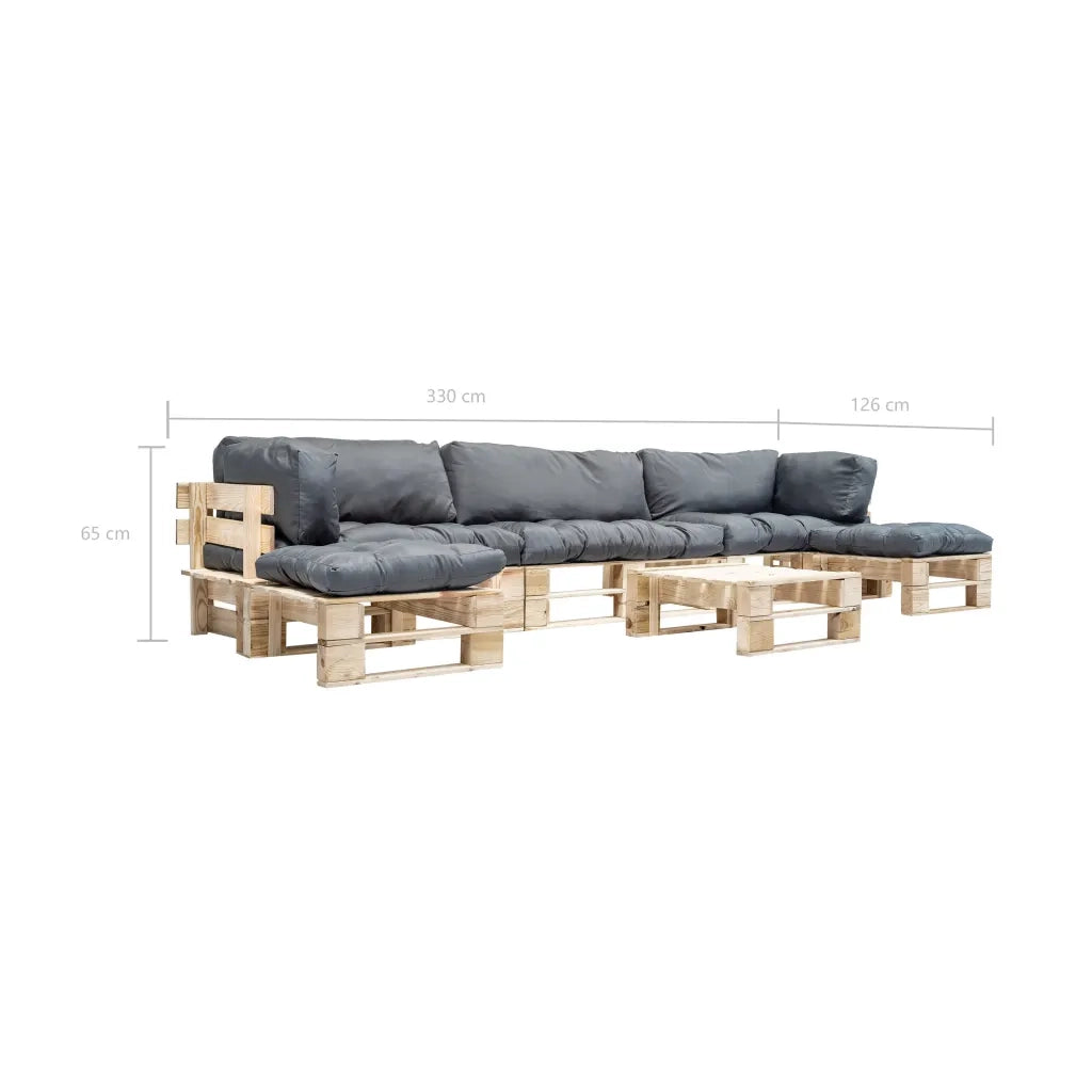 Set Divani da Giardino Pallet 6 pz con Cuscini Grigi in Legno 277500