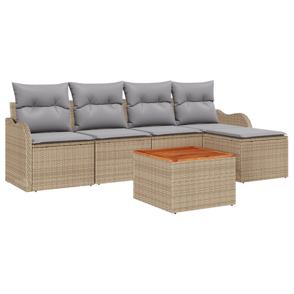 Set di divani da giardino  6 pezzi con cuscini beige in polyrattan acacia