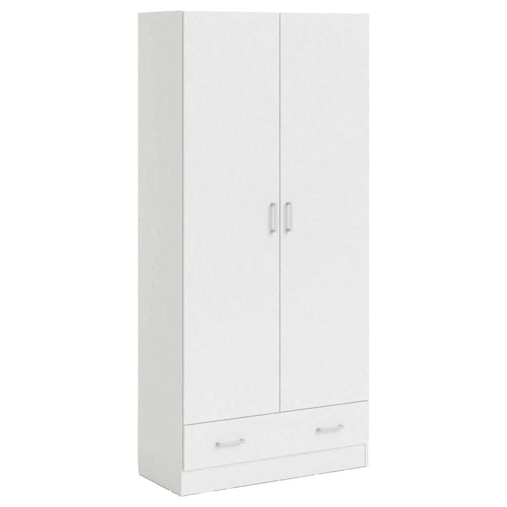 Armadio Design Moderno Con 2 Ante E 1 Cassetto Multiuso Salvaspazio Con Ripiani Interni E Vano Contenitore Per Camera Da Letto O Ingresso 79.4 X 35.7 X 170.4 Cm Bianco