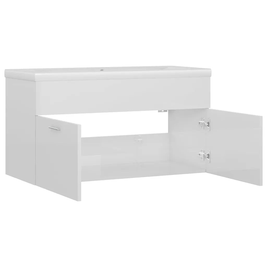 Mobile Bagno con Lavabo Integrato Bianco Lucido in Truciolato 3070844