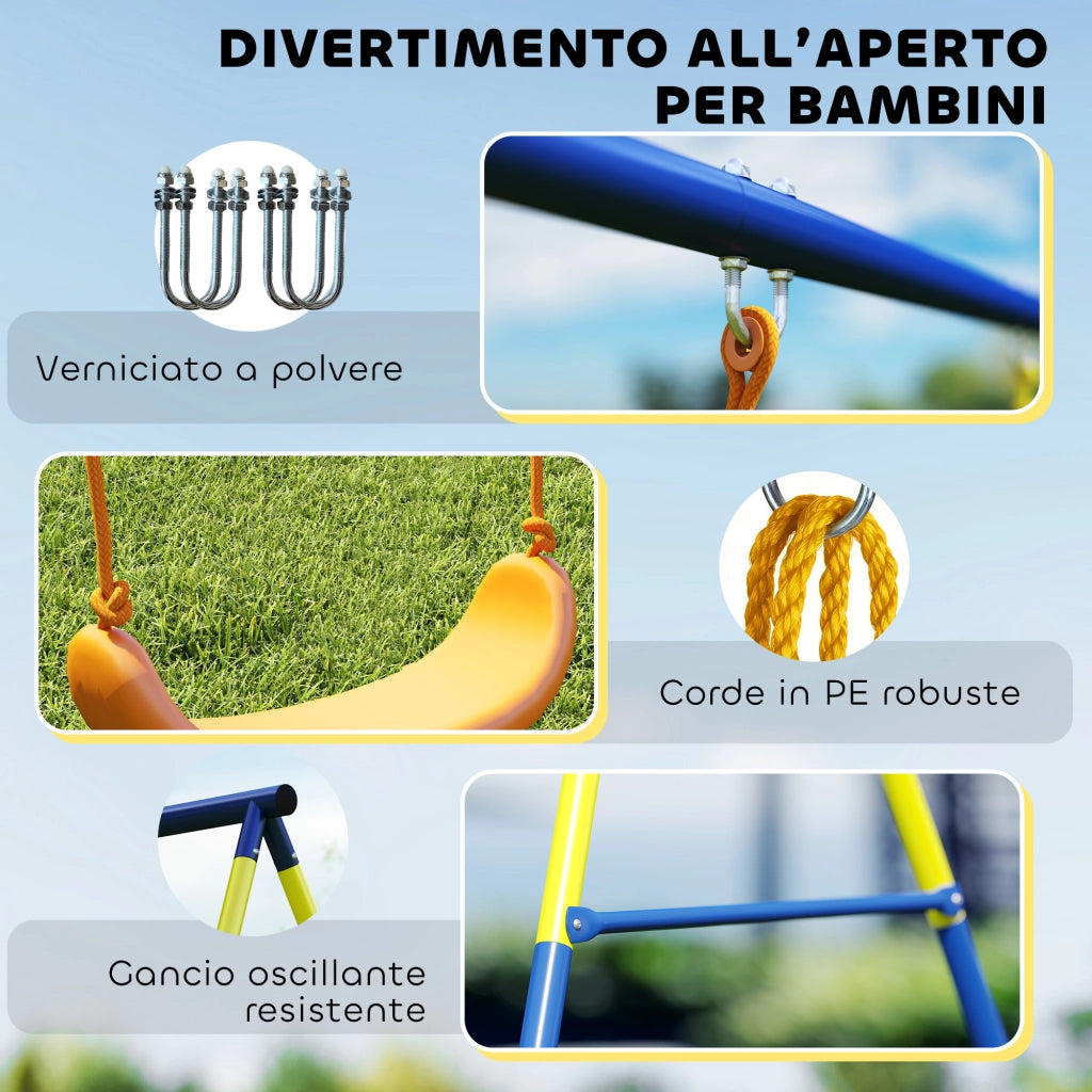 Altalena da Giardino per Bambini 3-8 Anni ¨C zephmum ¨C Acciaio e PE, 285x160x181 cm, Multicolore