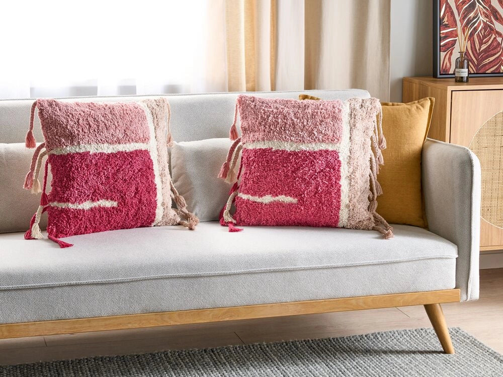 Set di 2 cuscini decorativi in cotone con frange in stile bohémien 45 x 45 cm Accessori decorativi rosa