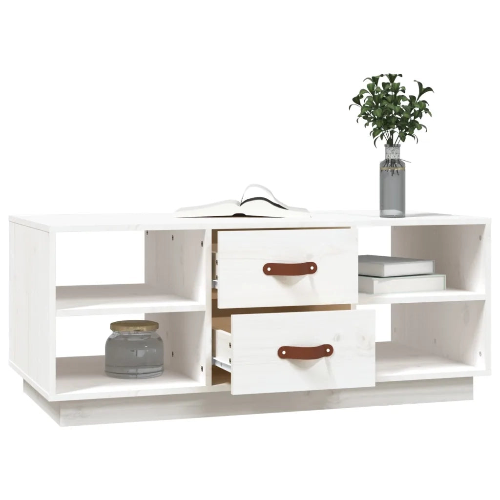 Tavolino da Salotto Bianco 100x50x41 cm Legno Massello di Pino 818271