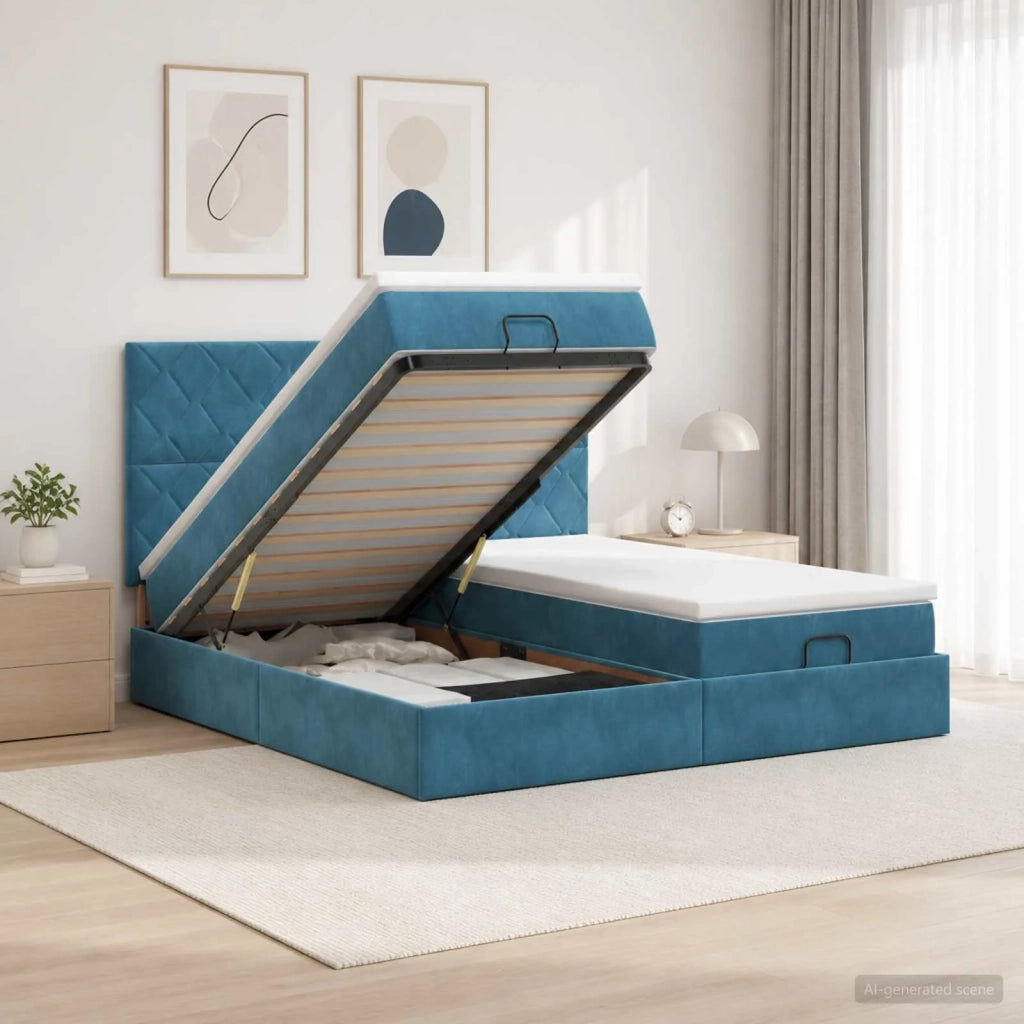 Letto Ottomano con Materasso e LED Blu scuro 160 x 200 cm 3458512