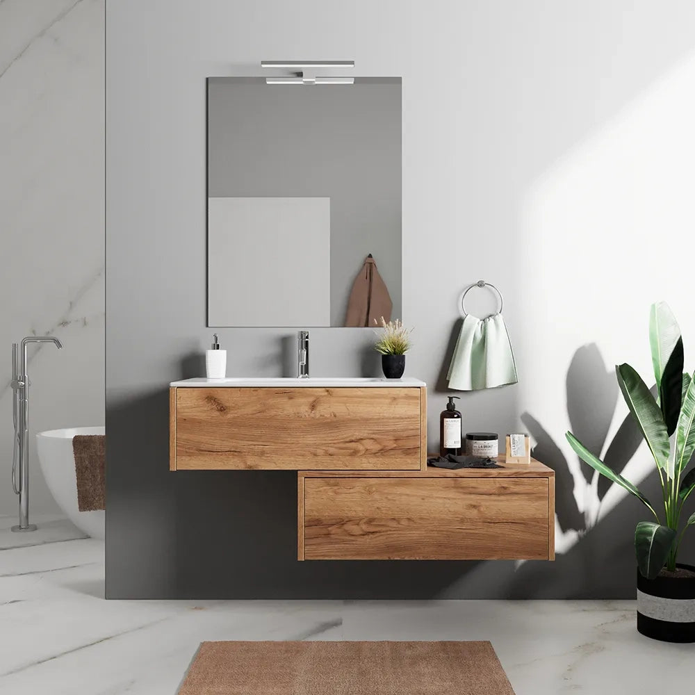 Mobile bagno sospeso modulare 70cm due cassetti apertura push&pull rovere gransasso con lavabo | Galdor