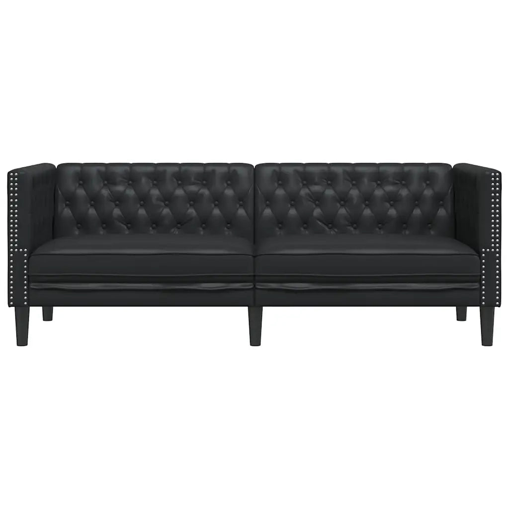 Divano Chesterfield a 3 Posti Nero in Similpelle