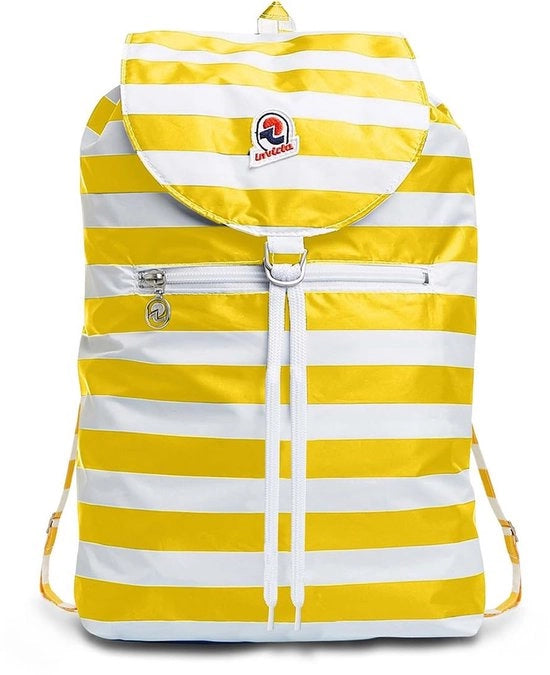 Zak per viaggio da giorno per esterno - Borsa per donne, uomini, con cinturino - Comprimibile 8 LT - Leggero, valigetta a strappo, sacchetto mini a strisce giallo/bianco