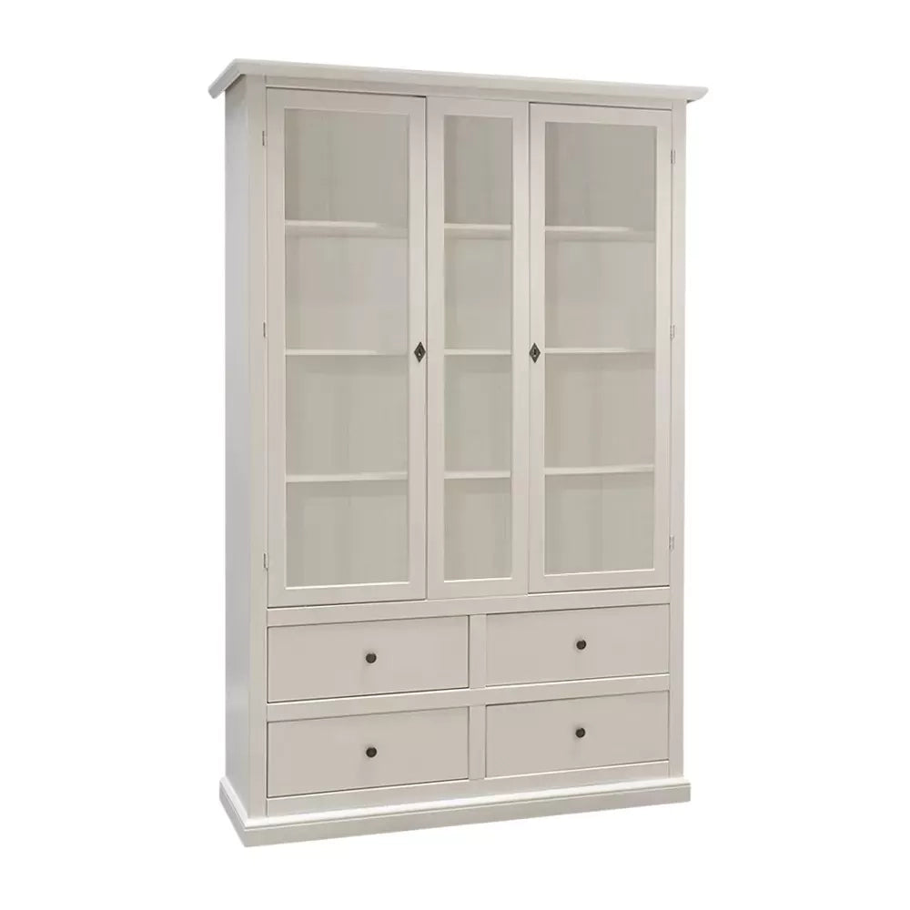 Vetrina arte povera 2 ante 4 cassetti in legno bianco 118x40x185 - Mobili 2G