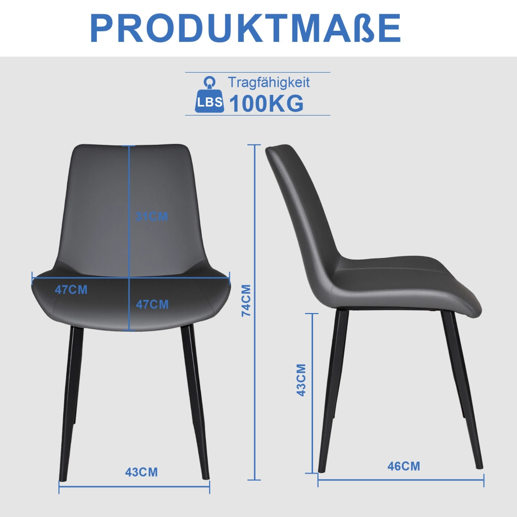 Sedie da pranzo moderne in PU grigio, con gambe in acciaio al carbonio, set da 4