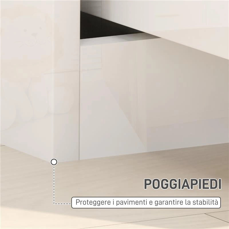 COMODINO MODERNO IN LEGNO CON 2 CASSETTI E DESIGN LUCIDO 40X40X48 CM BIANCO