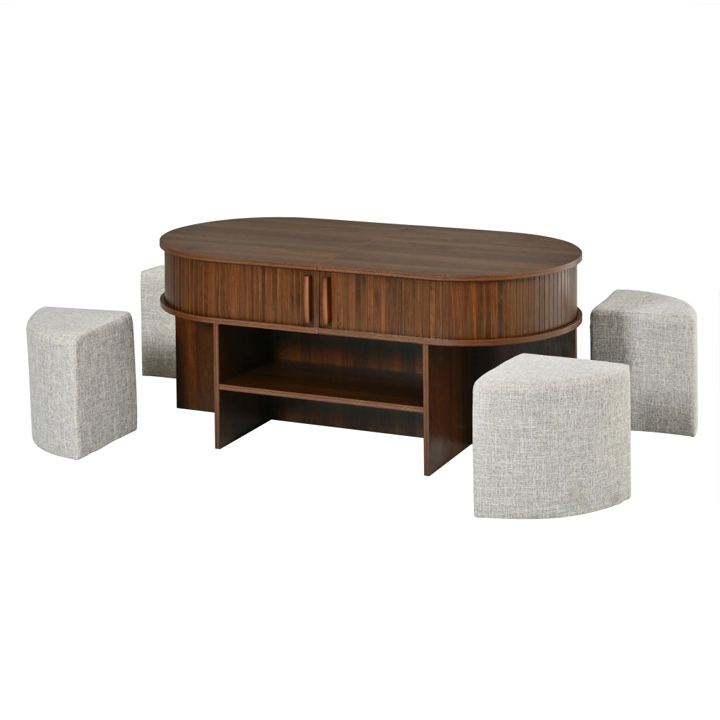 Tavolino da caff猫 ovale con contenitore e sgabelli; noce; 120x60 cm