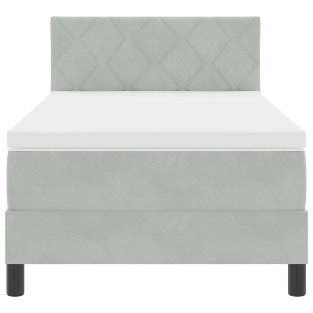 Letto Box Spring con Materasso e Luce LED Grigio Chiaro 90x190 cm Velluto