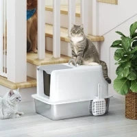 Lettiera per Gatti Chiusa con Vassoio in Acciaio, Paletta e Sacchetti Filtranti, in PP, 40.5x60.5x41.5 cm