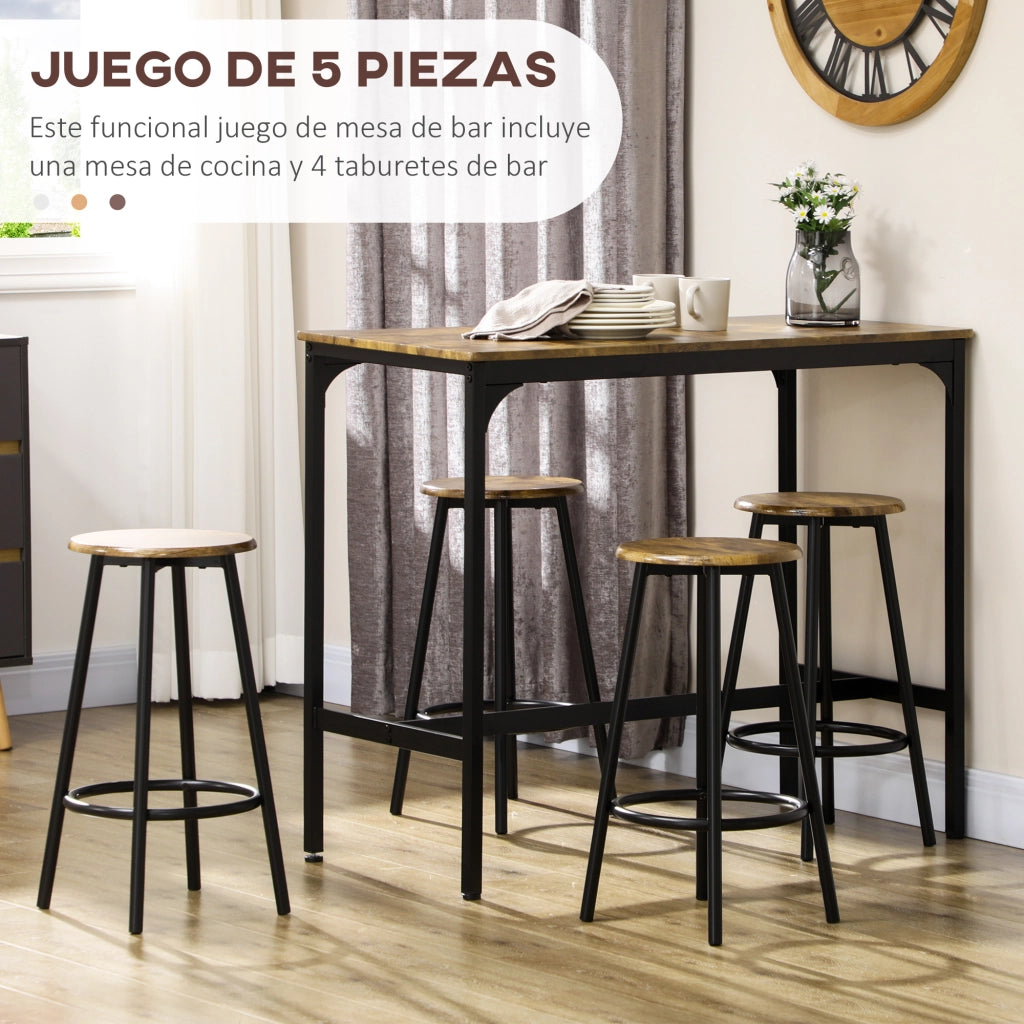 Set tavolo da bar con 4 sgabelli ¨C zephmum ¨C nero e legno 110x50x89,5 cm