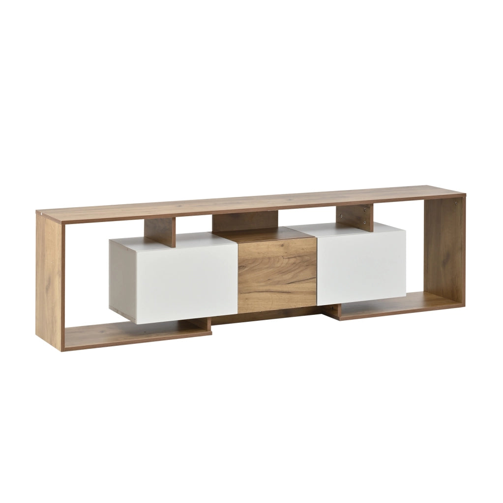 Mobile TV 180x30x49 cm con 6 vani e portata 45 kg in truciolare bianco e naturale