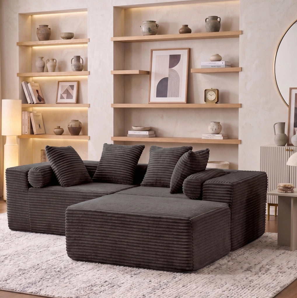 Divano modulare con chaise longue; 266x110x60;01 cm; nero; schiuma e molle