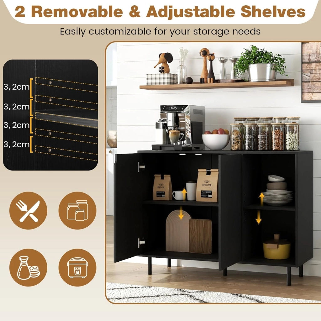 Credenza a buffet da cucina con 2 ante, armadio con ripiani regolabili e gambe metalliche, 106 x 38 x 80 cm, con kit antiribaltamento, mobile per sala da pranzo, soggiorno (nero)