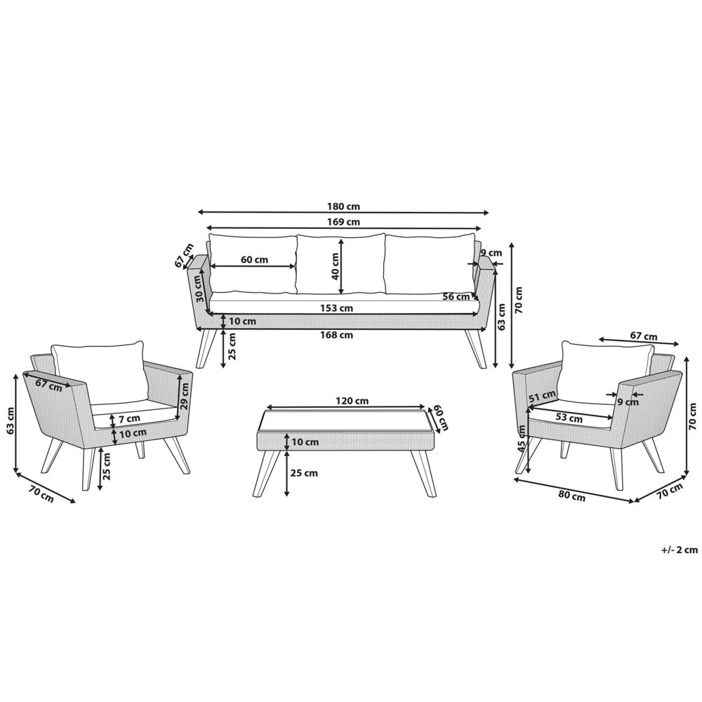 Patio Set Rattan Sintetico 3 Posti 2 Sedie Cuscini Grigi Outdoor Country