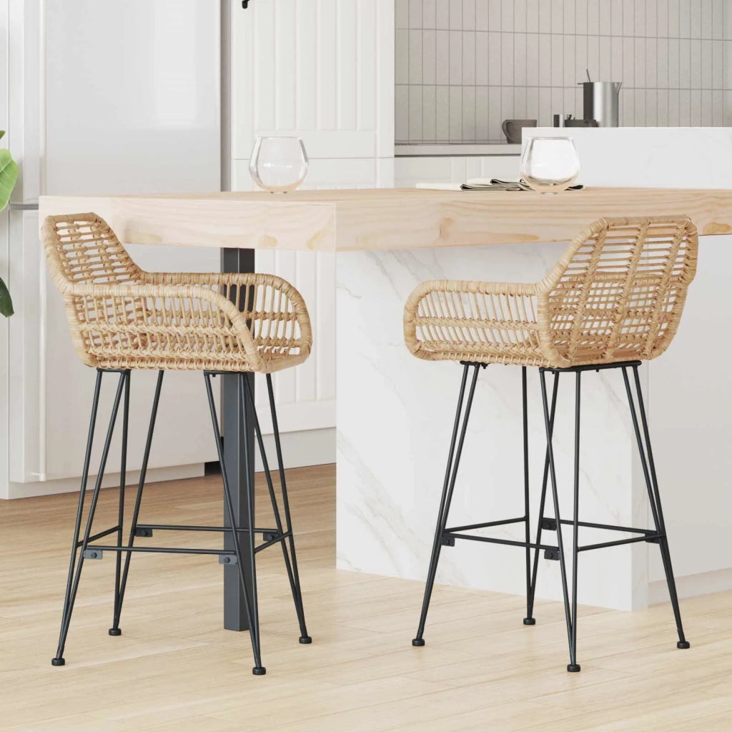 Sedia da Bar 2 pcs Naturale 55 x 52 x 92 cm Rattan e Ferro 42011552