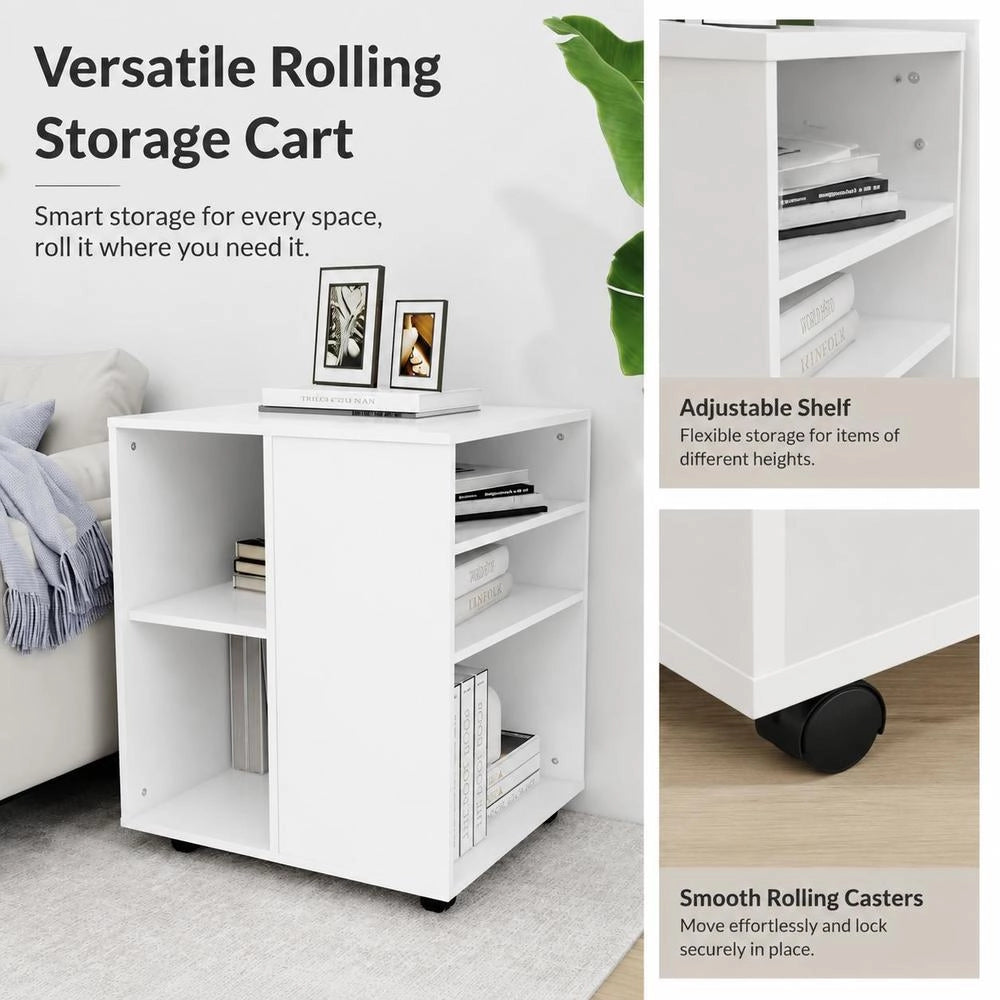 Rolling Cabinet, White, 60x53x72 Cm, Wood-based Material