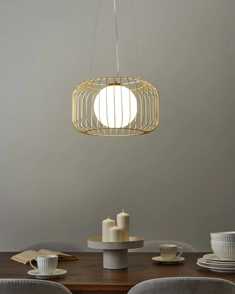 Ciondolo a 1 luce da soffitto in metallo dorato con paralume in ferro e gabbia a filo in stile industriale Soggiorno Camera da letto