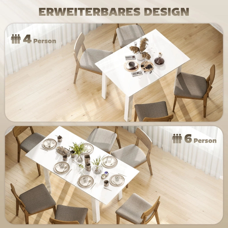 Tavolo da pranzo - estraibile 120-160x70 cm - per 4-6 persone - MDF - bianco lucido - regolabile