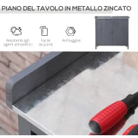 Armadietto da Esterno in Legno con Piano in Metallo e 2 Ripiani Porta Attrezzi, 98x48x95.5 cm, Grigio