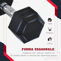 Set di 2 Manubri Esagonali da 6 kg con Presa Antiscivolo e Rivestimento in Gomma Nero