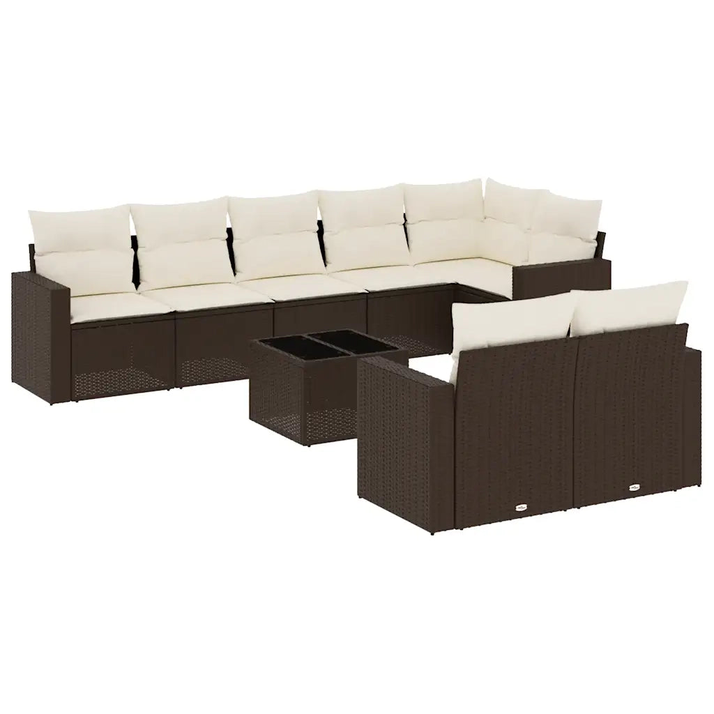 Set Divani da Giardino 9pz con Cuscini Marrone in Polyrattan 3251570