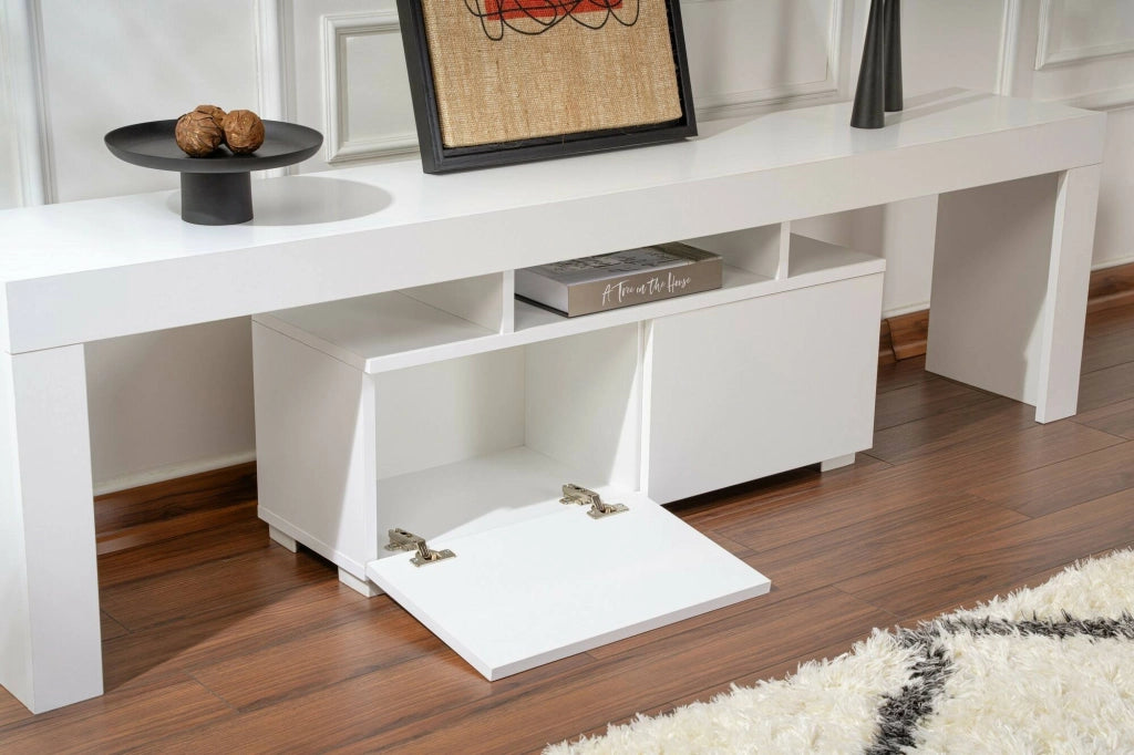 Mobile porta TV Andarna, Credenza da soggiorno, Armadio basso per TV, Base parete attrezzata, 180x31 h50 cm, Bianco