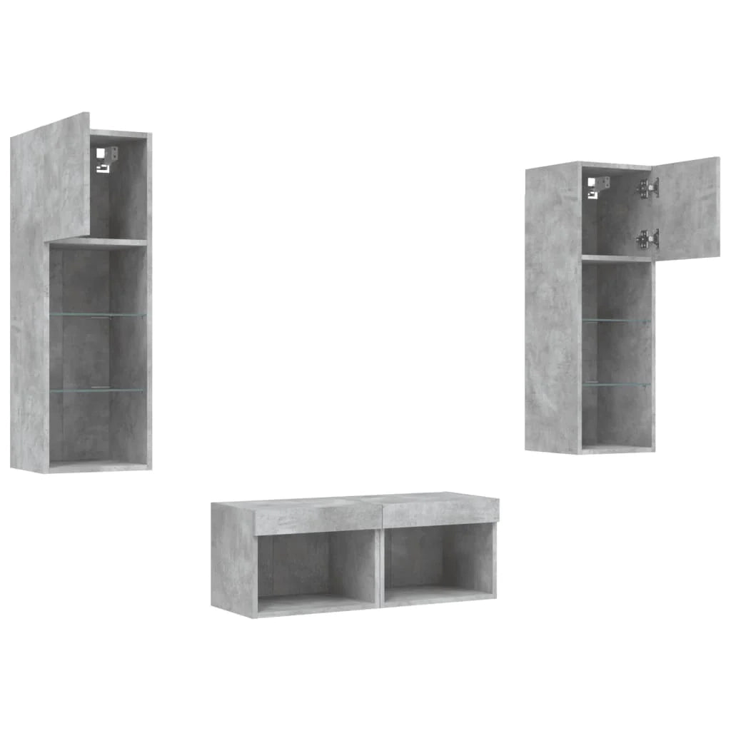 Mobile TV multimediale scaffale TV credenza mobile TV sala da pranzo soggiorno camera da letto montaggio a parete x 4 pezzi con luci LED grigio 02_0028211