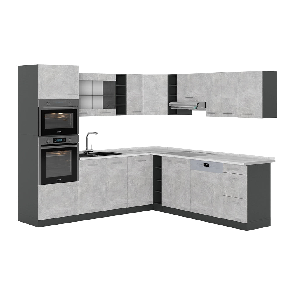 Vicco Cucina angolare completa Calcestruzzo/antracite 237 x 247 cm , PL Marmo