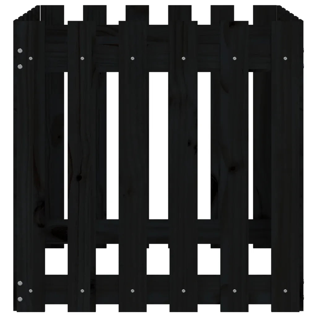 Fioriera Giardino a Recinzione-Vaso con Ringhiera-Contenitore per Piante Nera 60x60x60 cm Massello Pino