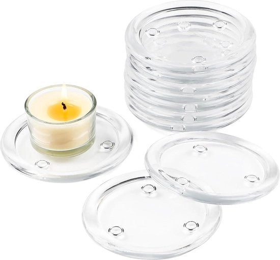 Set di piatti di vetro trasparente per candele, diametro interno 78 cm, set di 10 piatti rotondi per candele, per cucina e sala da pranzo.