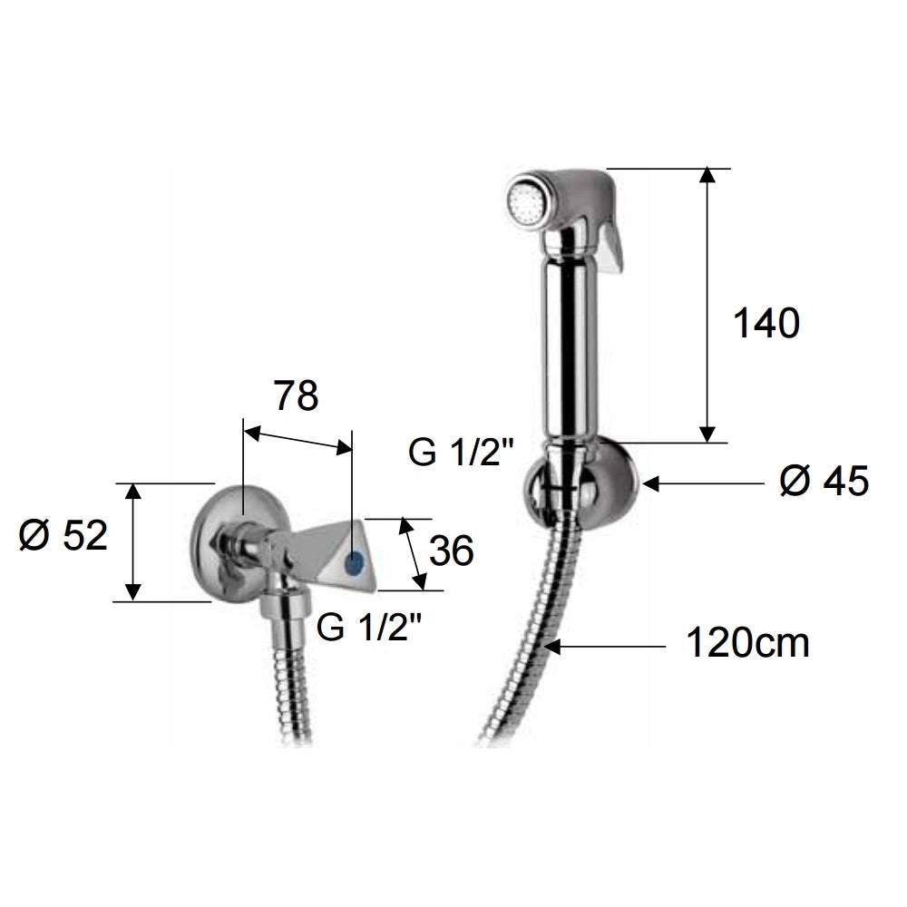 Set doccetta bidet con doccia a pulsante, flessibile, rubinetto e supporto lux - set relax