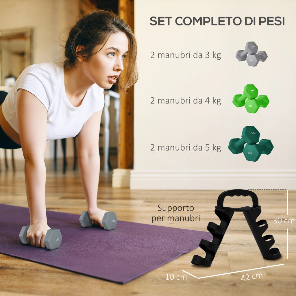 Set Manubri con Supporto ¨C Zephmum ¨C 3 Coppie Pesi 2x3kg 2x4kg 2x5kg Multicolore