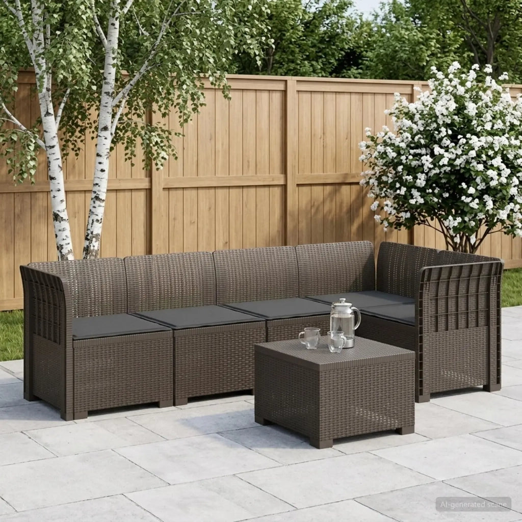 Divano da Giardino 5 Posti con Cuscini Stile Rattan PP 3444047