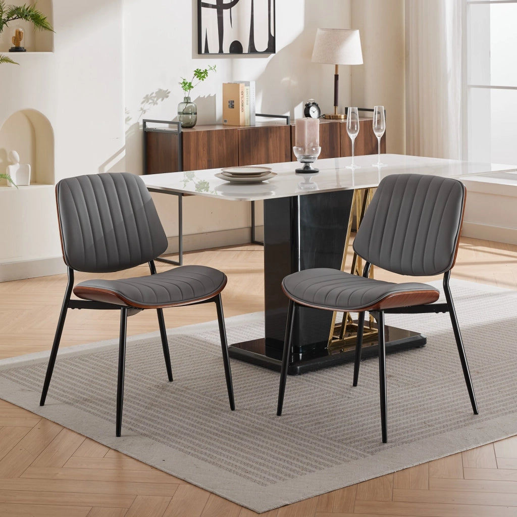 Sedia da pranzo 71.0x53.0x30.0 cm con schienale ergonomico in legno curvato e PU grigio