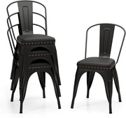 Set di 4 sedie da pranzo impilabili, da cucina, da bistrò, con schienale rimovibile, imbottite, da soggiorno, da pranzo, in metallo, portata 150 kg, 44 x 53 x 84 cm (nero)
