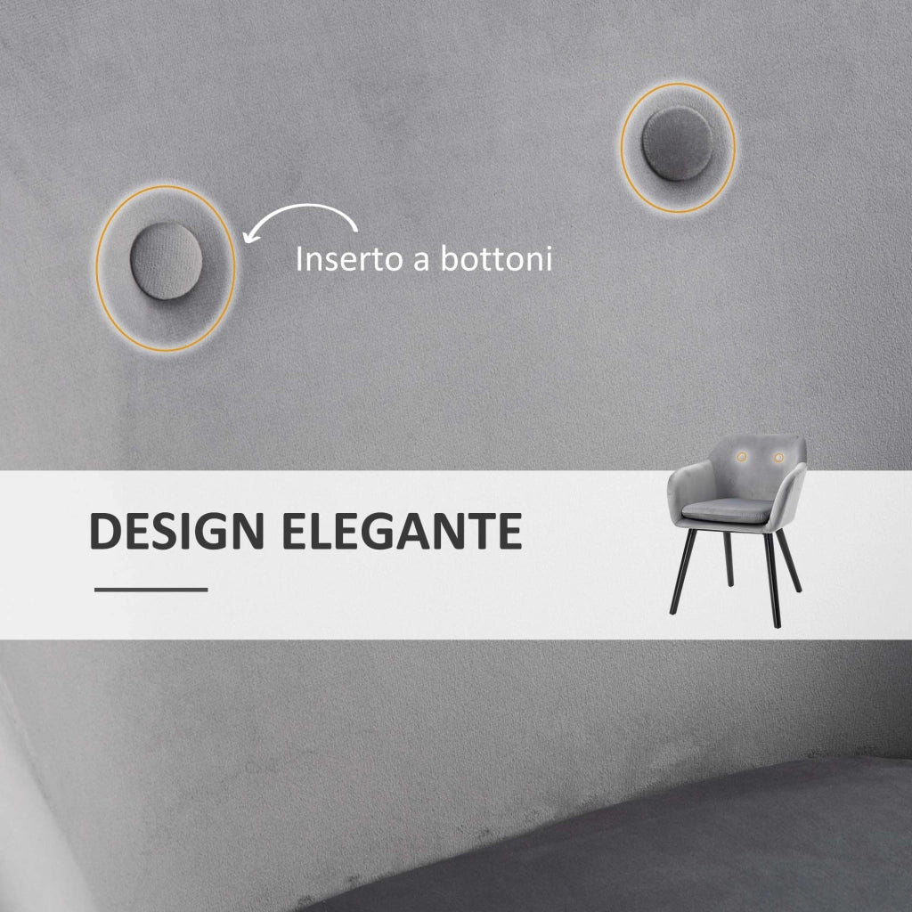 Set di 2 Sedie per Sala da Pranzo con Braccioli Imbottite e in Velluto, 54x56x74cm, Grigio