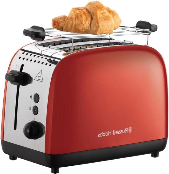 Due lame Spazzola pane RVS Rosso - Termoregolatore - 6 Impostazioni di tostatura - Funzione scongelamento - 1600 Watt