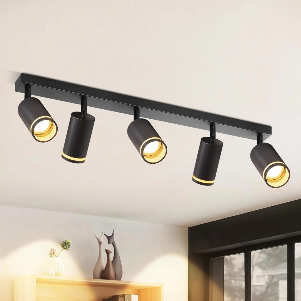 ZMH Faretto da soffitto Nero 5 Luci GU10 Orientabile da Interno in Metallo per Corridoio Soggiorno Senza Lampadine