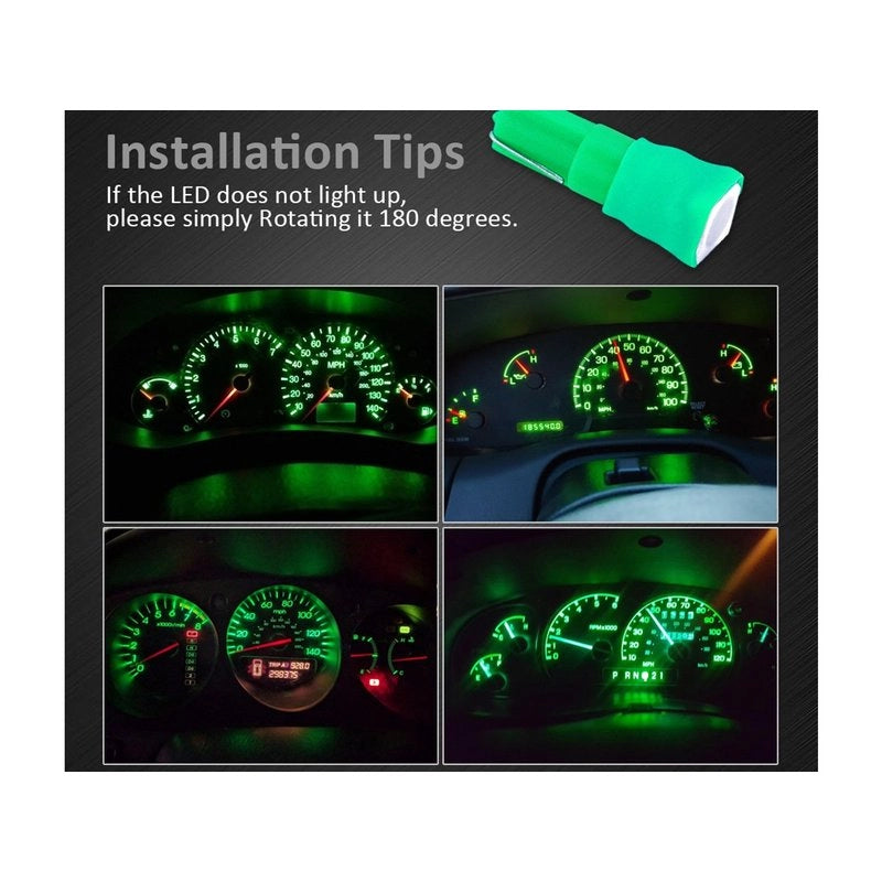 10x Lampadine LED T5 12V W1.2W Verde Cruscotto Auto Moto 1 SMD 5050