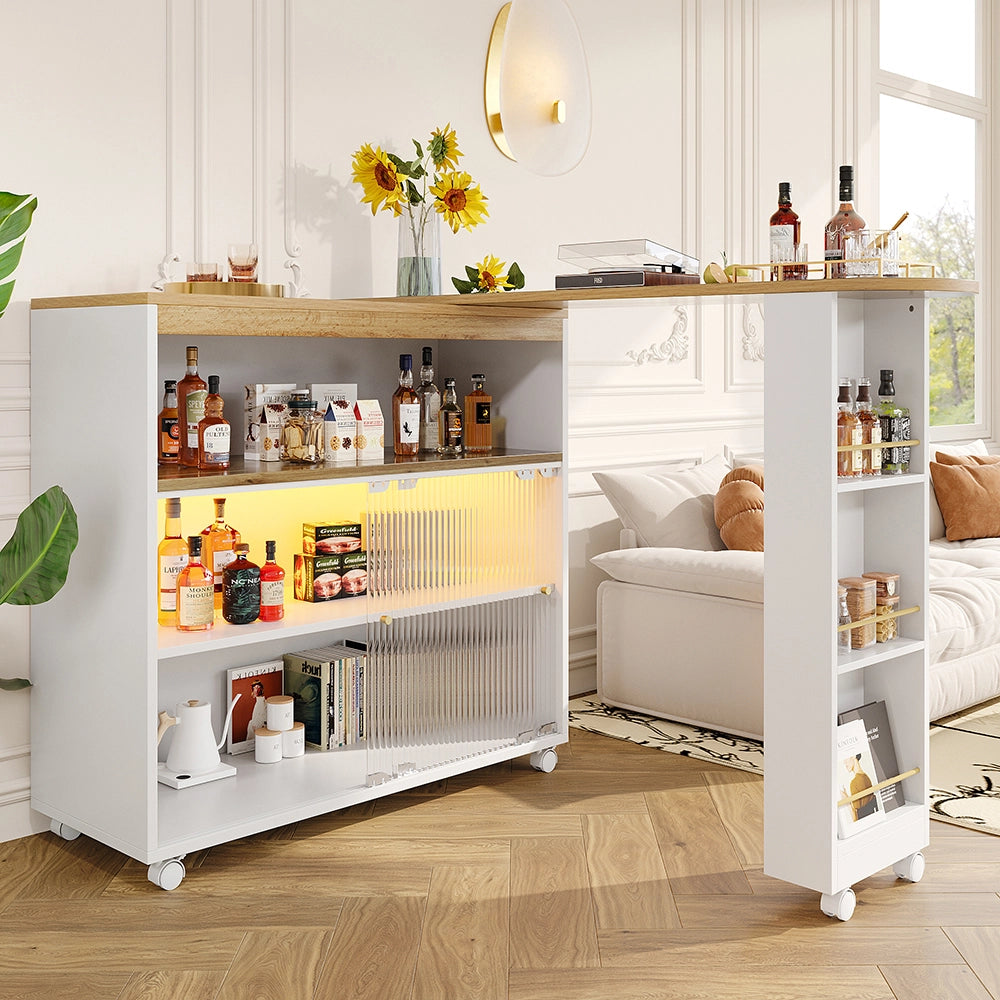 Buffet bar estensibile con LED - Xylo - Bianco con ripiani