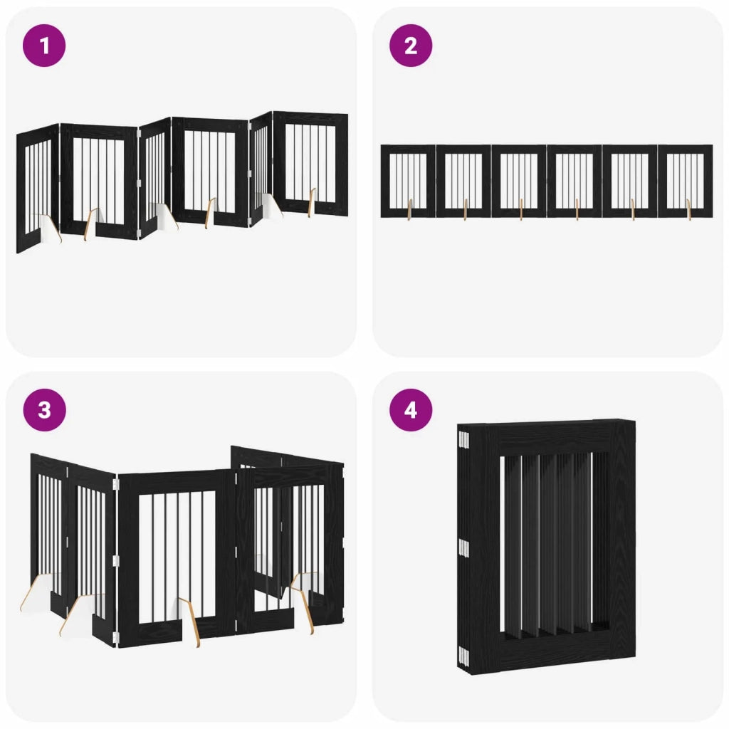 Cancello per cani pieghevole con supporti 6 pcs Rovere Nero 892103