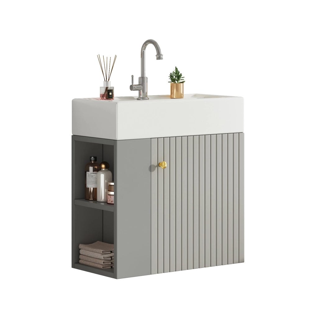 Mobile bagno sospeso con lavabo 69x52x32 cm in truciolare grigio e bianco