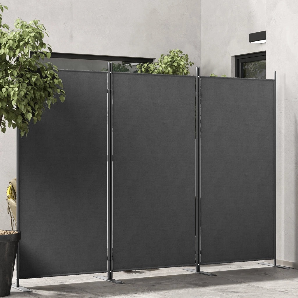 Paravento da Esterno a 3 Pannelli Pieghevole e Regolabile, in Poliestere e Metallo, 252x44x176 cm, Grigio Carbone