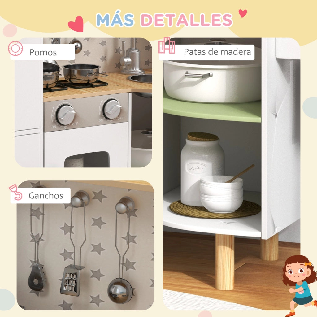 Casetta da Cucina per Bambini in Legno con Lavello e Accessori ¨C Zephmum ¨C Bianco 84x34x89 cm